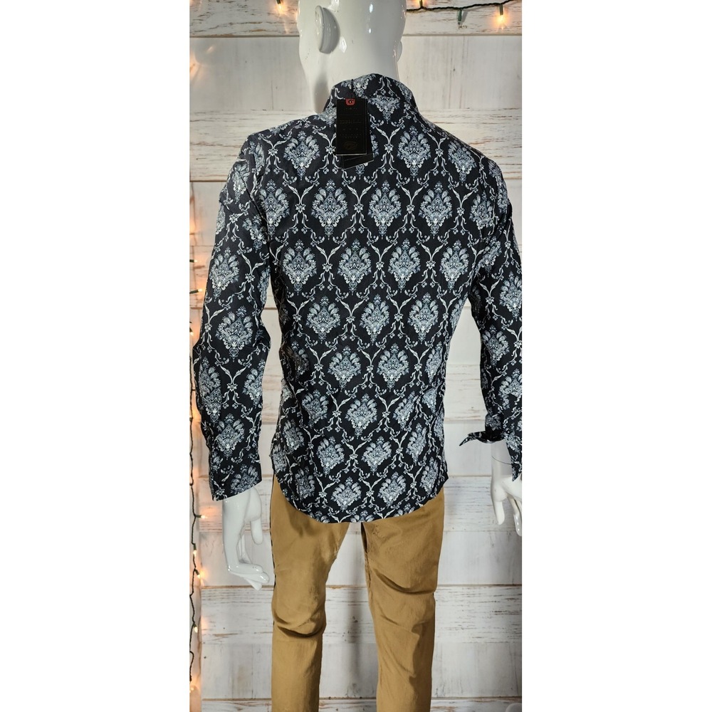 Level Ten Button Up Shirt Mens SMALL Long Sleeve -Casual Dress-Black Embelish @6
